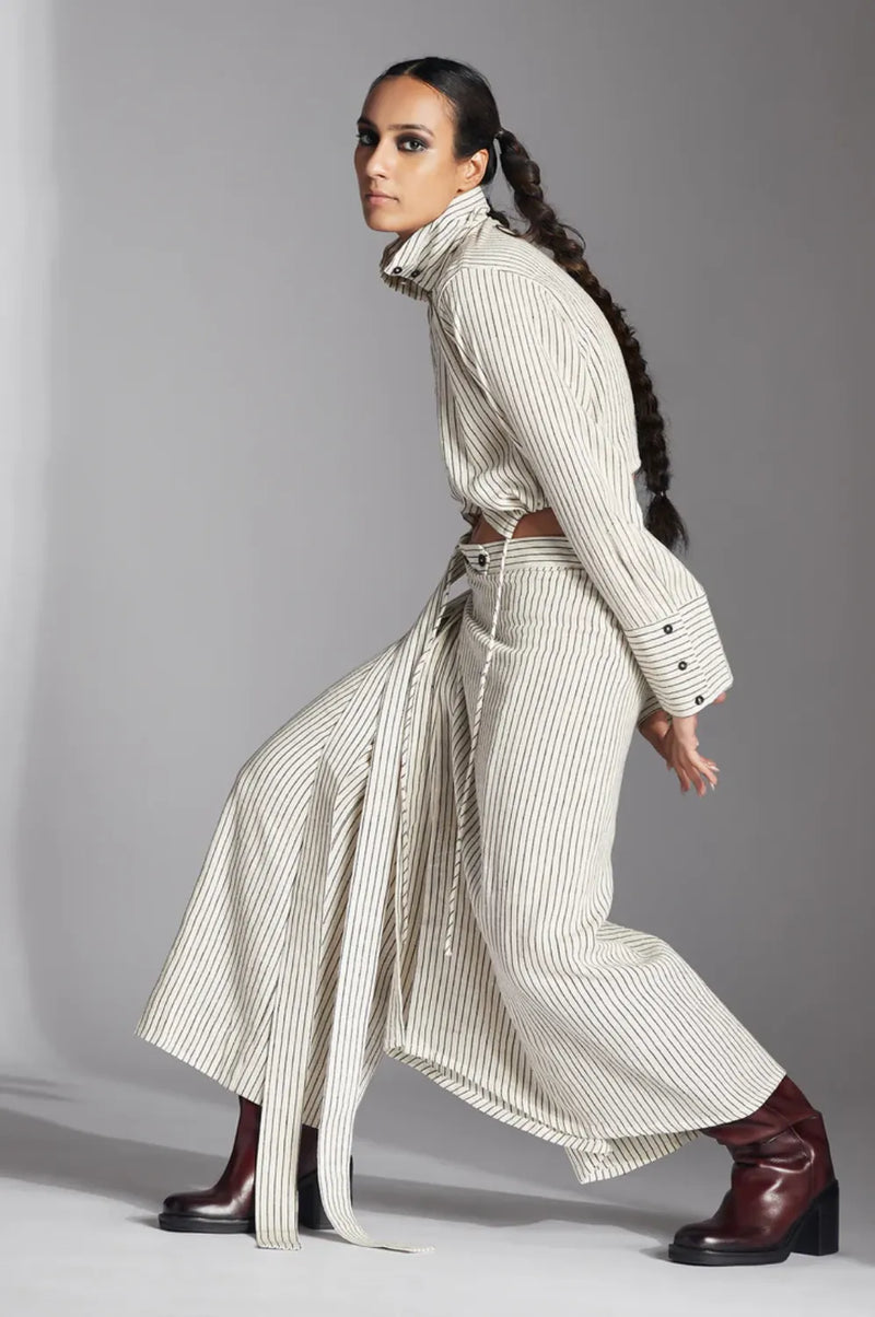 Edith Trousers in Kala Cotton-Off-White-Black cotton by Chola in black color for women Worldwide