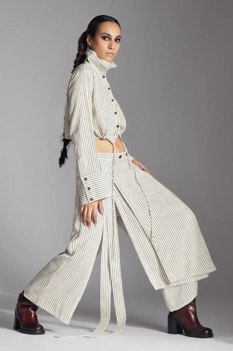 Edith Trousers in Kala Cotton-Off-White-Black cotton by Chola in black color for women Worldwide