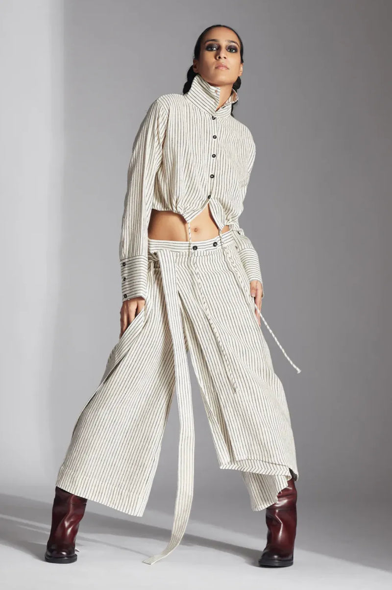 Edith Trousers in Kala Cotton-Off-White-Black cotton by Chola in black color for women Worldwide