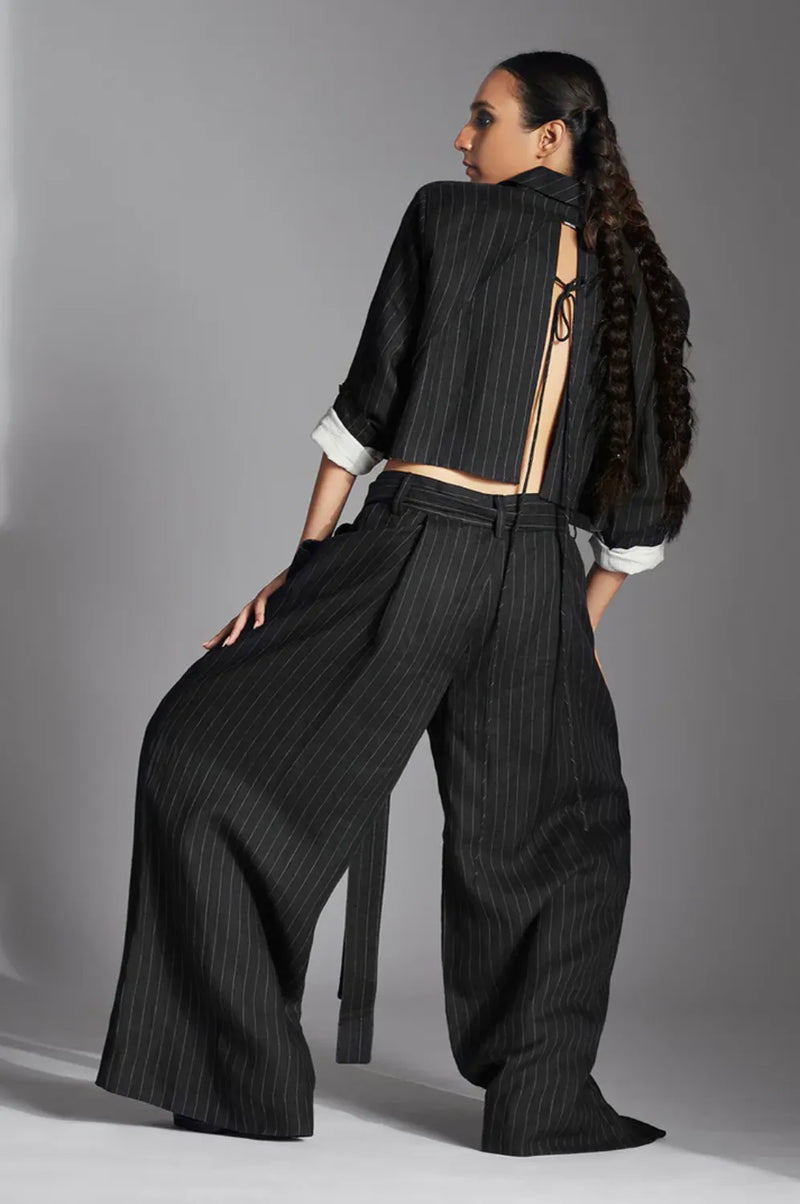 Skye Trousers in Black/White Stripes by Chola in black color for women Worldwide
