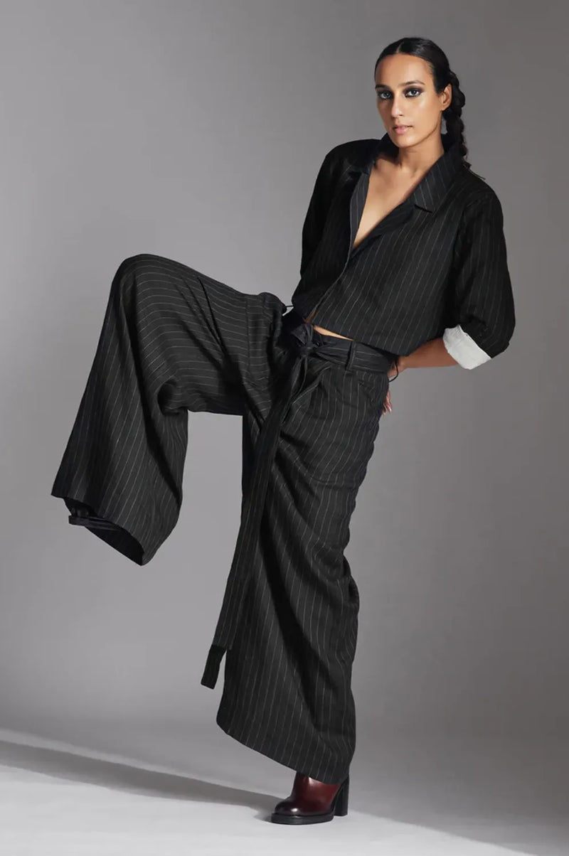 Skye Trousers in Black/White Stripes by Chola in black color for women Worldwide