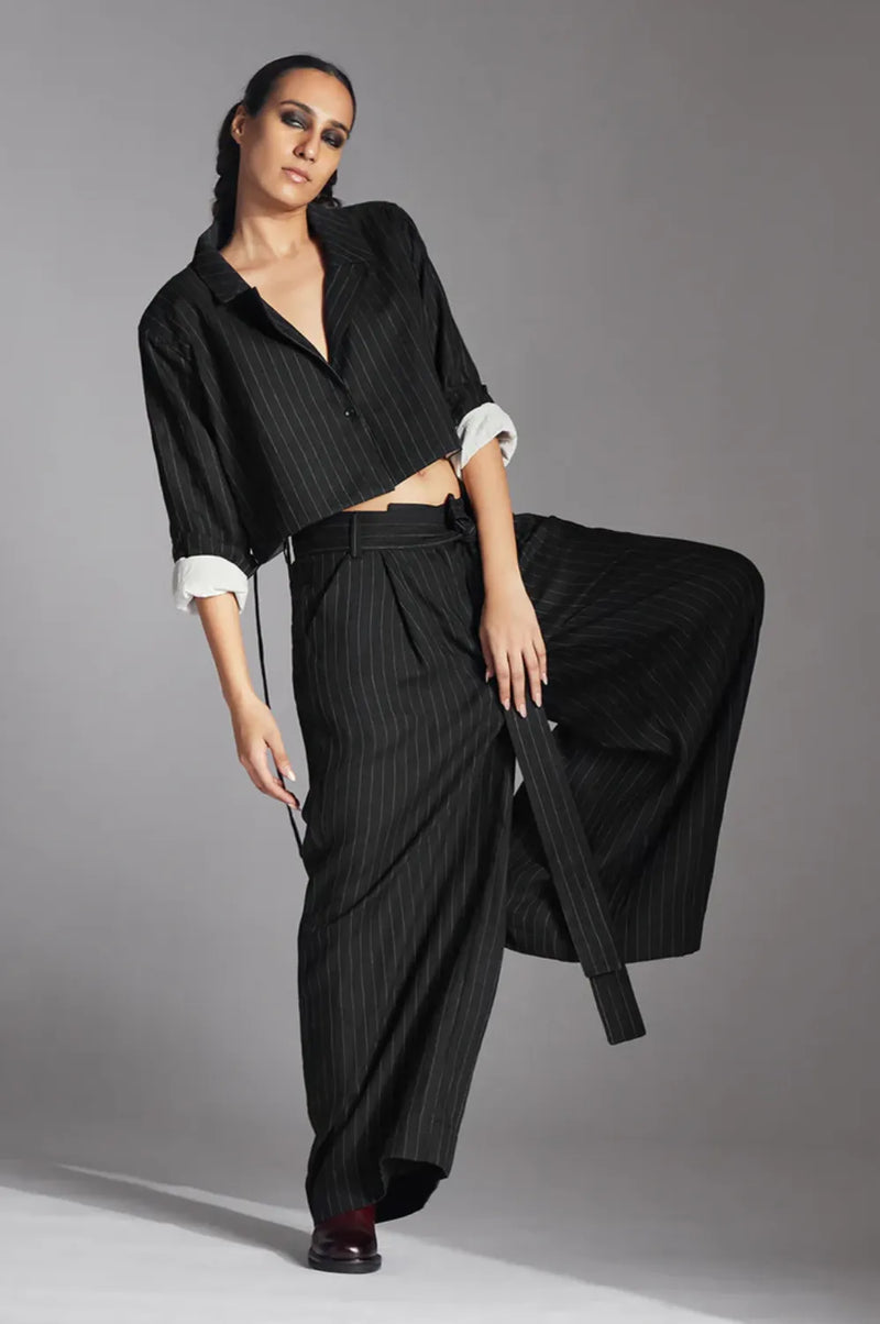 Skye Trousers in Black/White Stripes by Chola in black color for women Worldwide