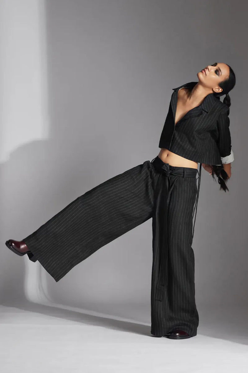 Skye Trousers in Black/White Stripes by Chola in black color for women Worldwide