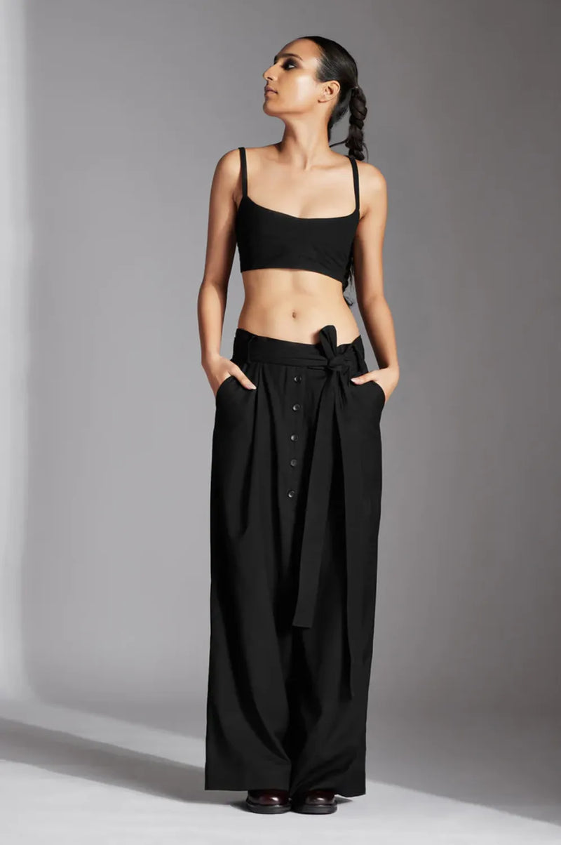 Luan Trousers-Black cotton by Chola in black color for women Worldwide
