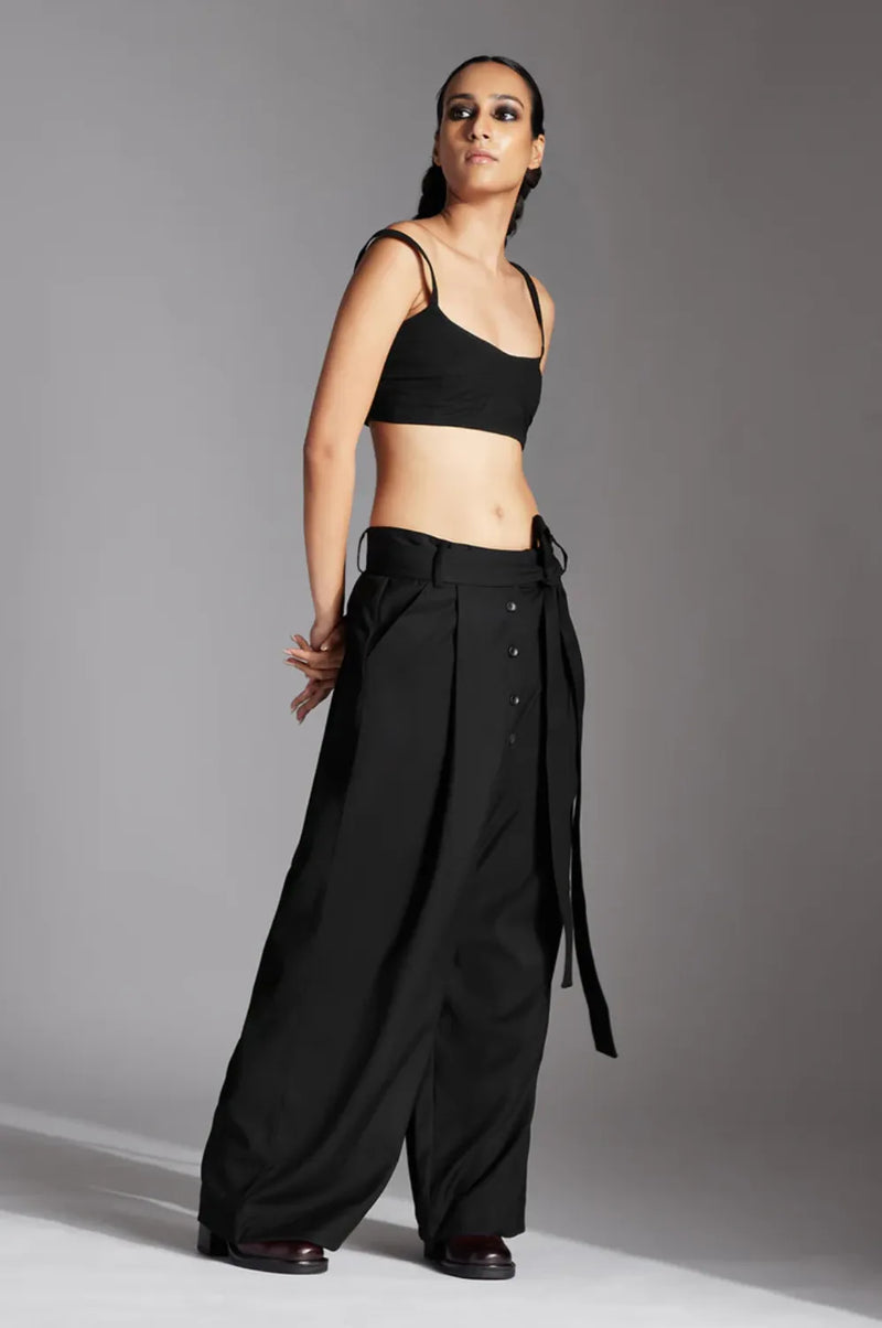 Luan Trousers-Black cotton by Chola in black color for women Worldwide