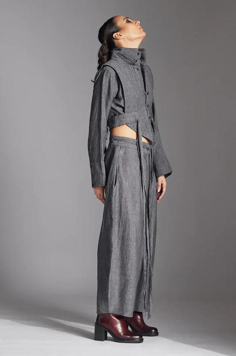 Eren Trousers in linen-Grey by Chola in grey color for women Worldwide