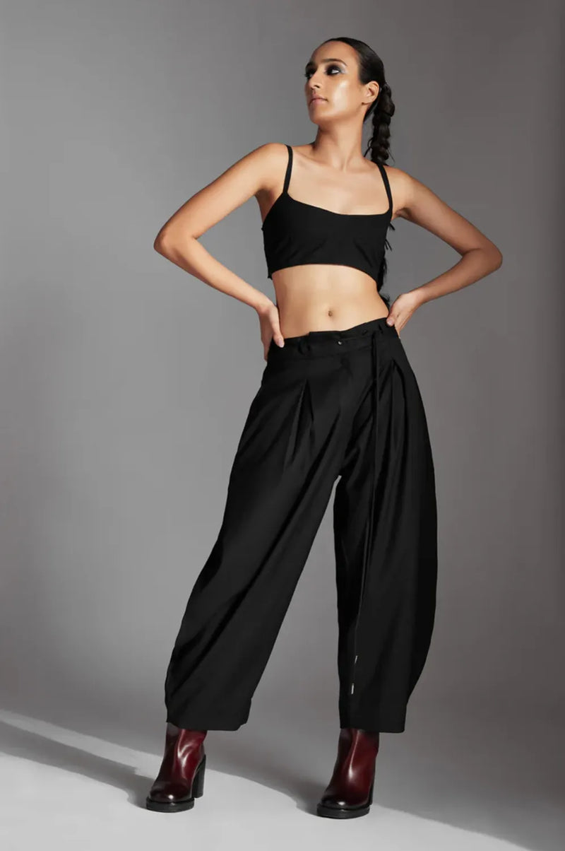 Eren Trousers in Terrycotton-Black cotton by Chola in black color for women Worldwide
