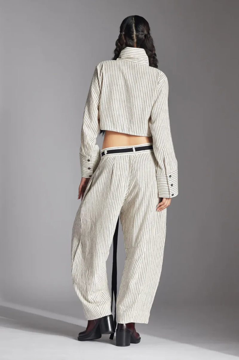 Tavia Trousers-Off-White and Black cotton by Chola in black color for women Worldwide