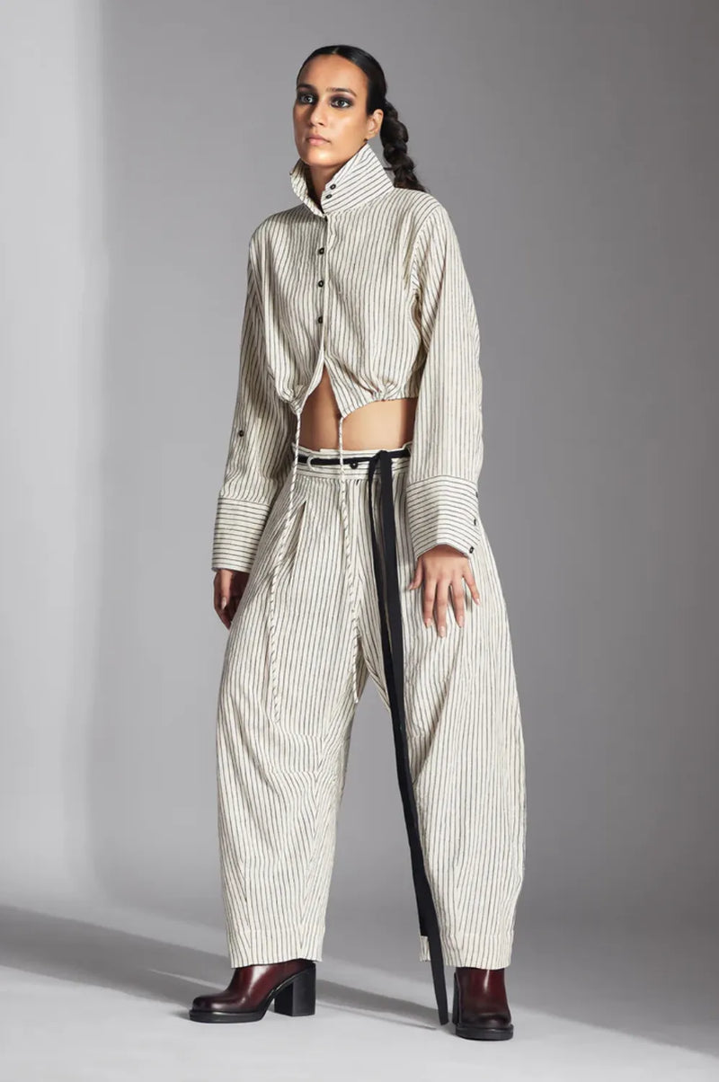 Tavia Trousers-Off-White and Black cotton by Chola in black color for women Worldwide