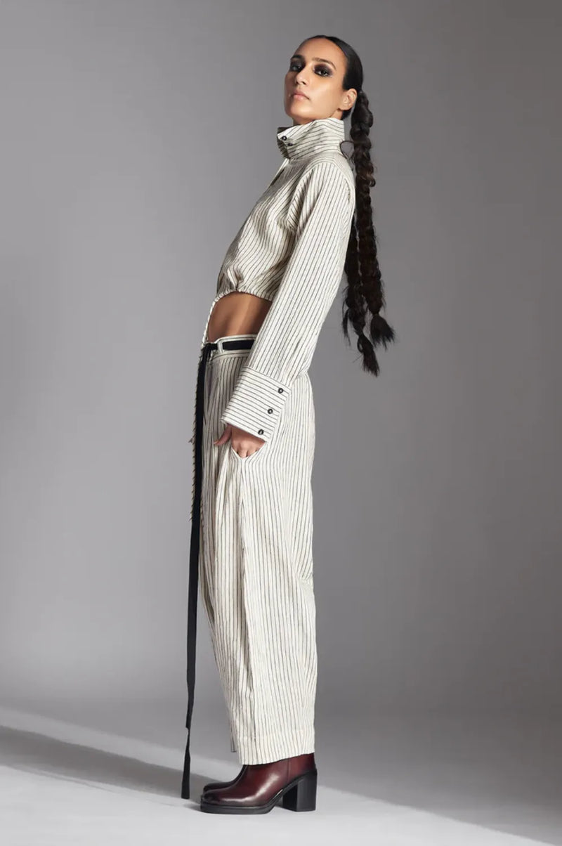 Tavia Trousers-Off-White and Black cotton by Chola in black color for women Worldwide