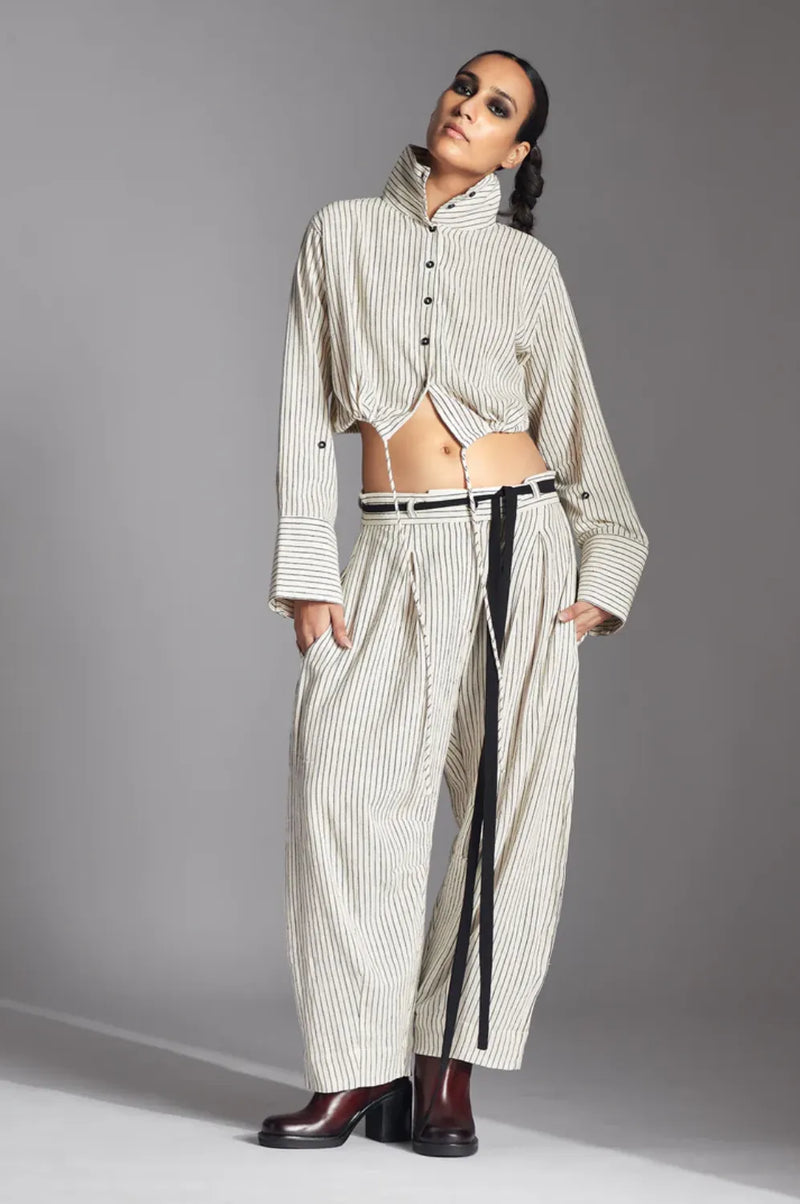 Tavia Trousers-Off-White and Black cotton by Chola in black color for women Worldwide