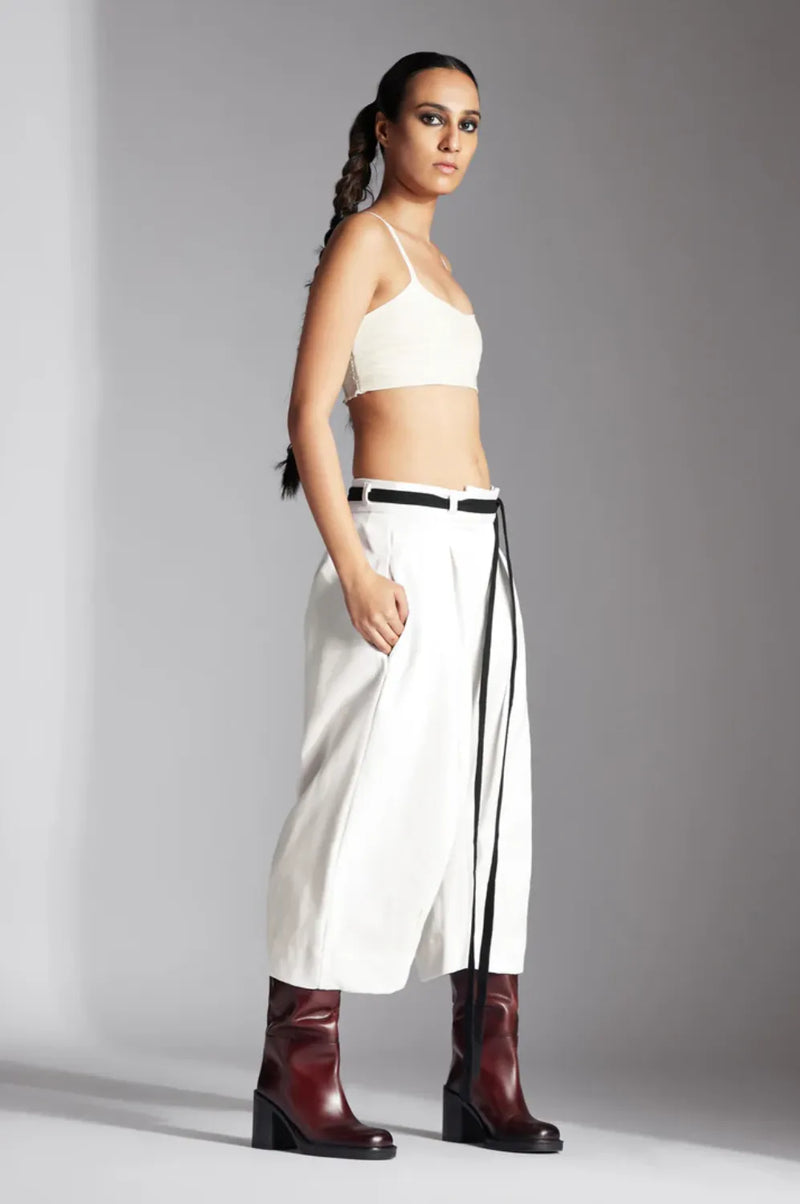 Sian Trousers-White cotton by Chola in white color for women Worldwide