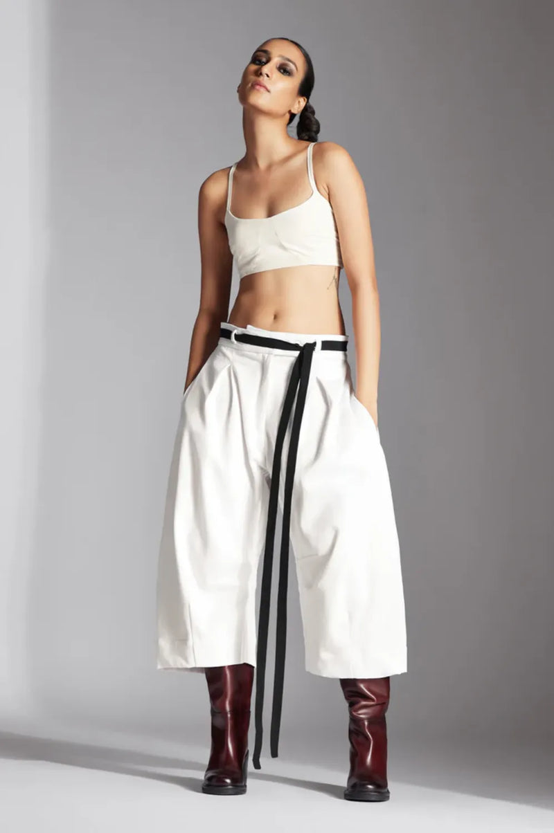 Sian Trousers-White cotton by Chola in white color for women Worldwide
