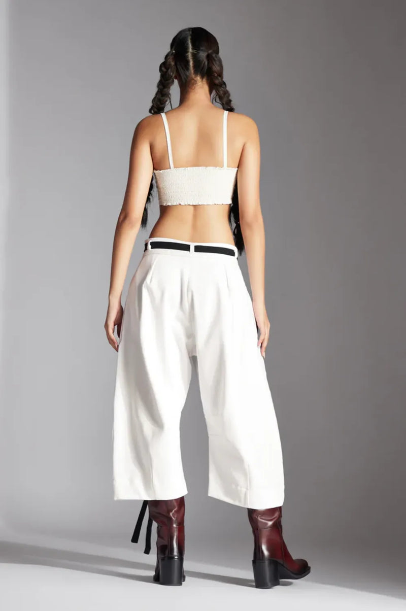 Sian Trousers-White cotton by Chola in white color for women Worldwide