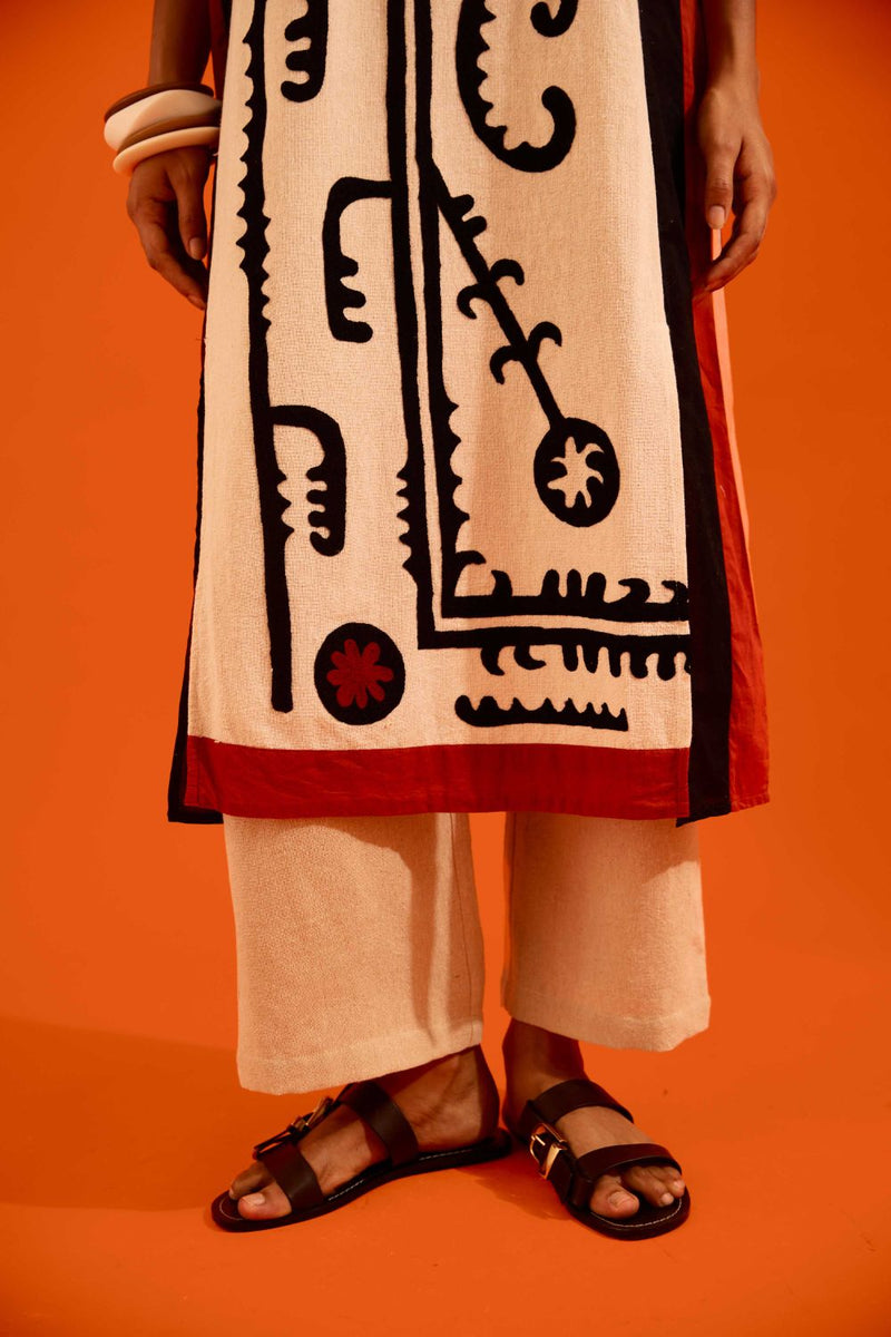 Natural Jute Thread Embroidered Tunic Set With Multi Color Maasai Motif TRI-AW-038 by Indian Summer Story in beige color for women Worldwide