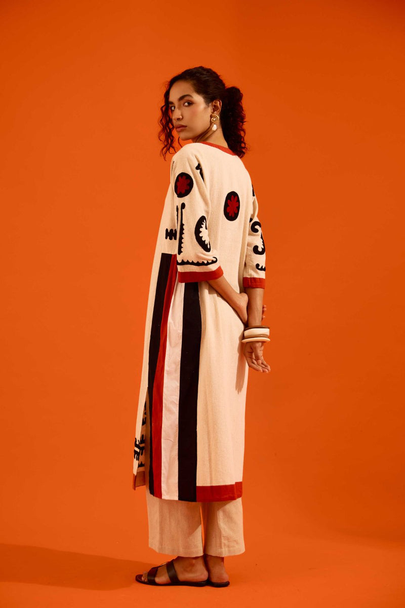 Natural Jute Thread Embroidered Tunic Set With Multi Color Maasai Motif TRI-AW-038 by Indian Summer Story in beige color for women Worldwide