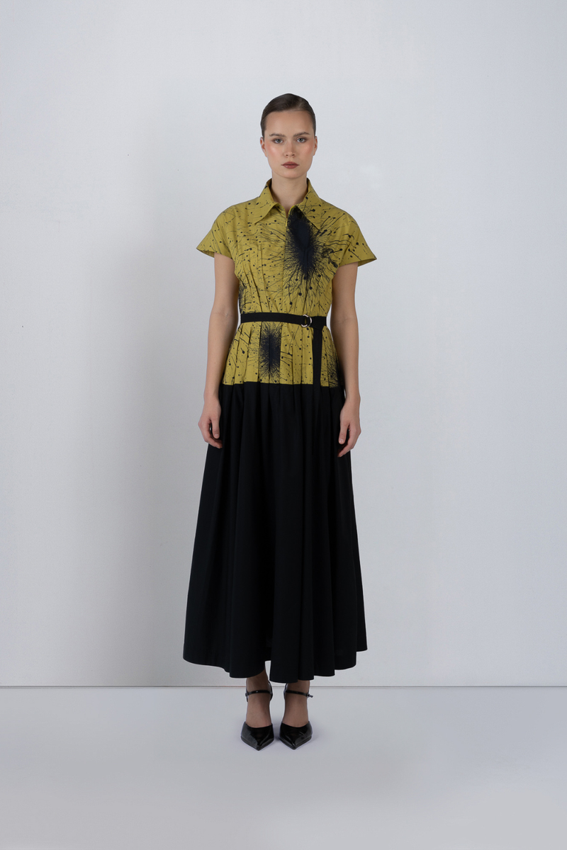 TYRA DRESS - Black + Lime Yellow dress by Leh Studios in black for women Worldwide