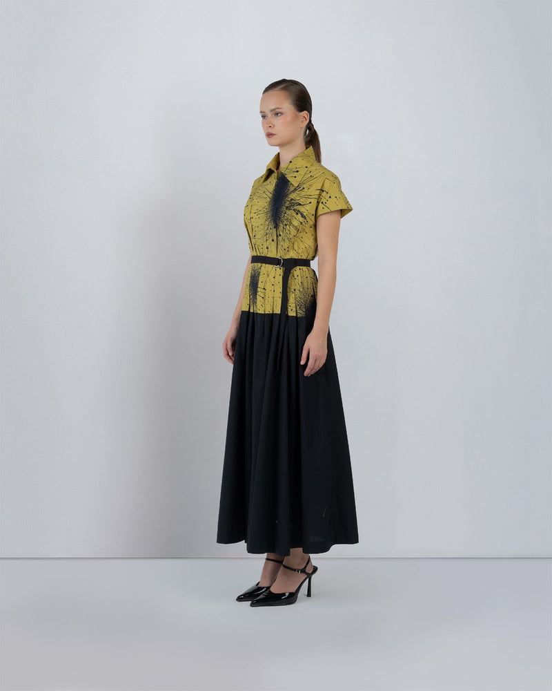 TYRA DRESS - Black + Lime Yellow dress by Leh Studios in black for women Worldwide