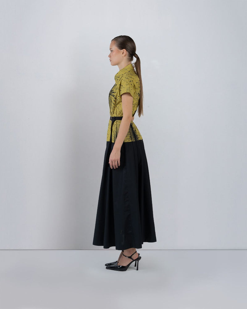TYRA DRESS - Black + Lime Yellow dress by Leh Studios in black for women Worldwide