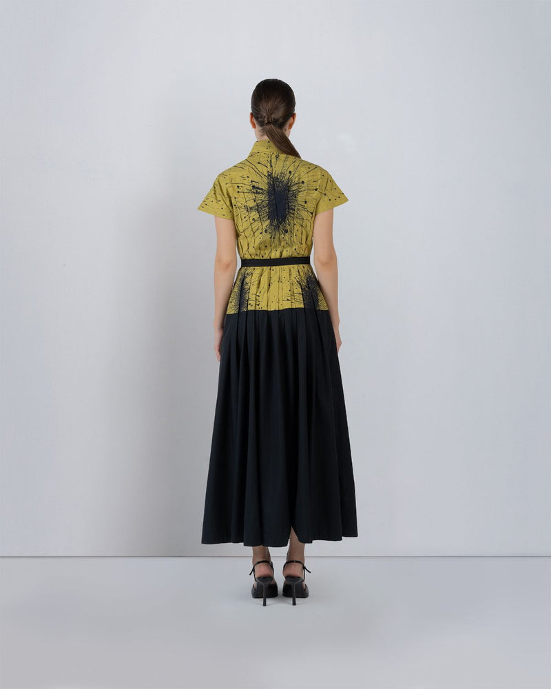 TYRA DRESS - Black + Lime Yellow dress by Leh Studios in black for women Worldwide