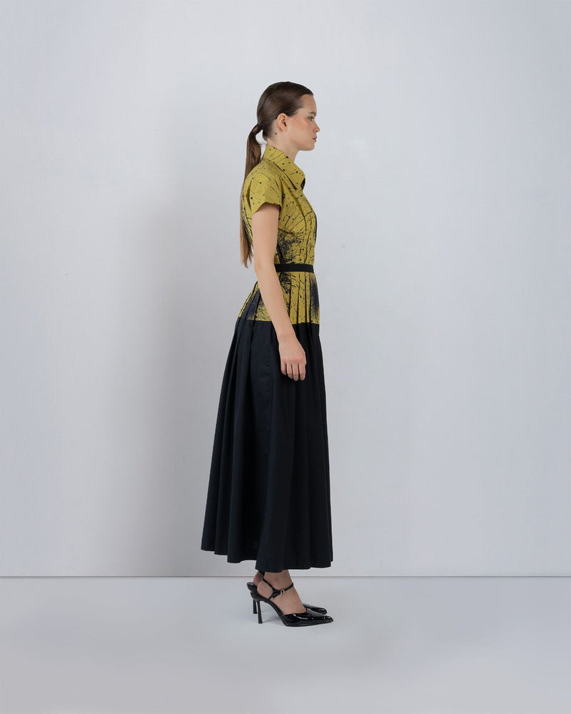 TYRA DRESS - Black + Lime Yellow dress by Leh Studios in black for women Worldwide