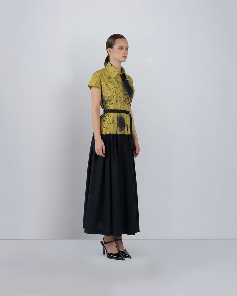 TYRA DRESS - Black + Lime Yellow dress by Leh Studios in black for women Worldwide