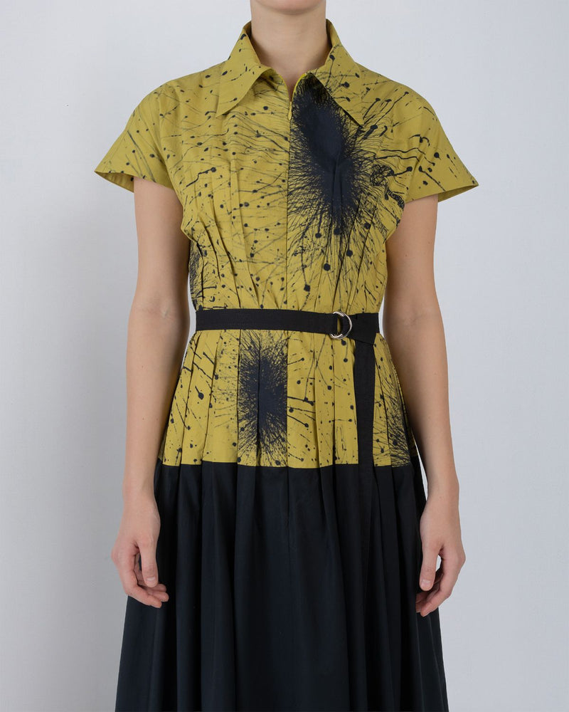 TYRA DRESS - Black + Lime Yellow dress by Leh Studios in black for women Worldwide