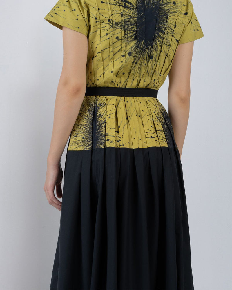 TYRA DRESS - Black + Lime Yellow dress by Leh Studios in black for women Worldwide