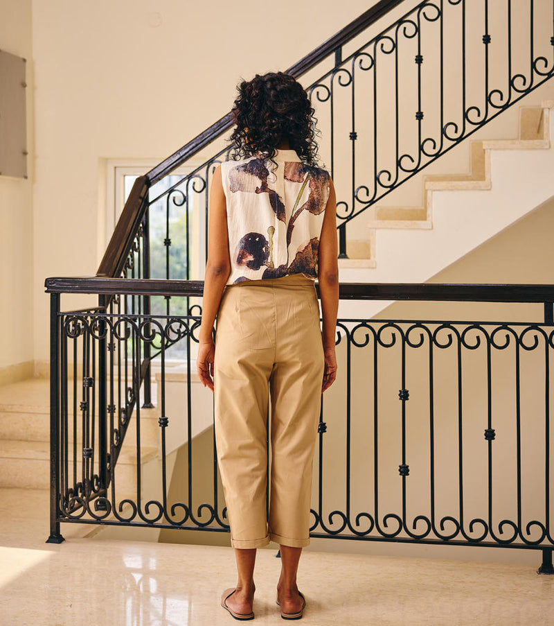 Tailored Straight Pants twill by Khara Kapas in beige for women Worldwide