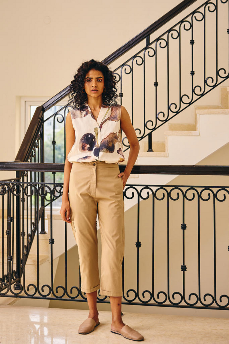 Tailored Straight Pants twill by Khara Kapas in beige for women Worldwide