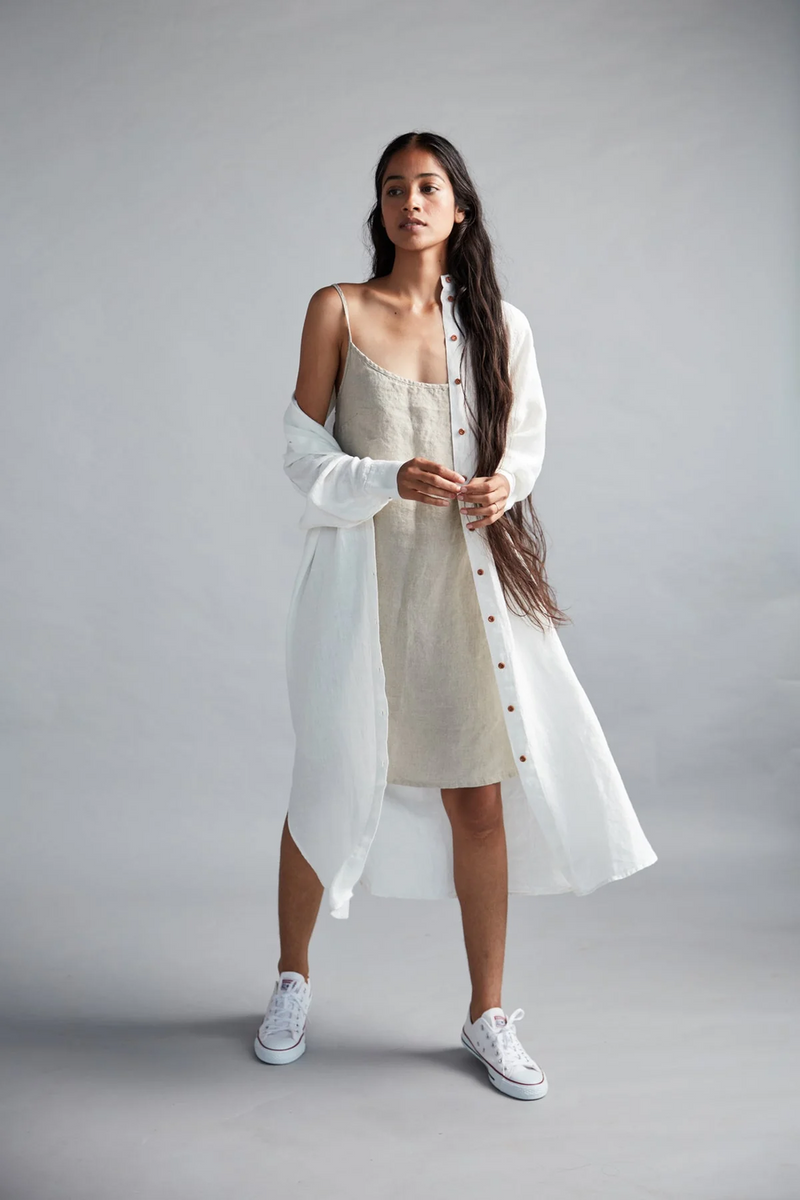 Taj Linen Shirt Dress linen by Saphed in white color for women Worldwide