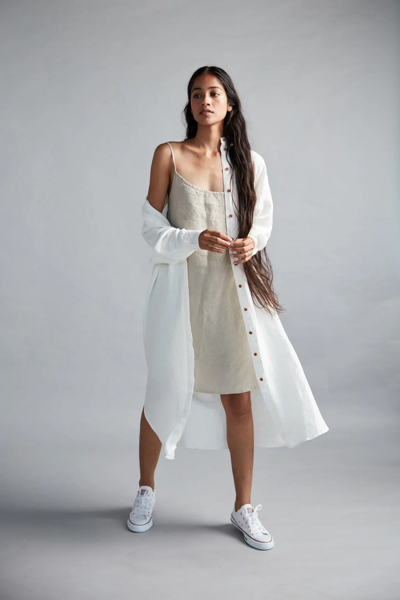 Taj Linen Shirt Dress linen by Saphed in white color for women Worldwide
