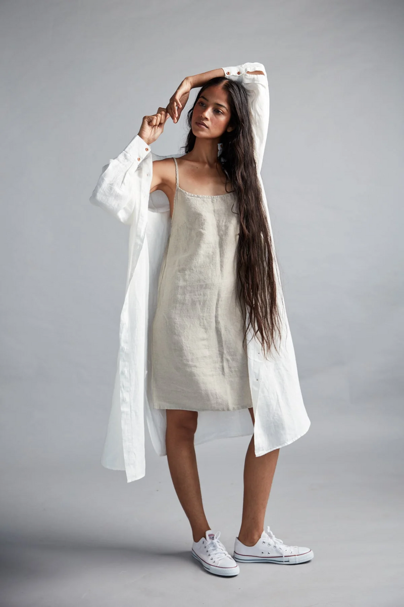 Taj Linen Shirt Dress linen by Saphed in white color for women Worldwide