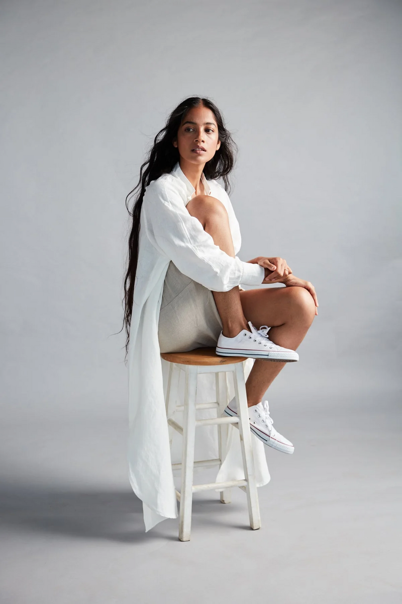 Taj Linen Shirt Dress linen by Saphed in white color for women Worldwide
