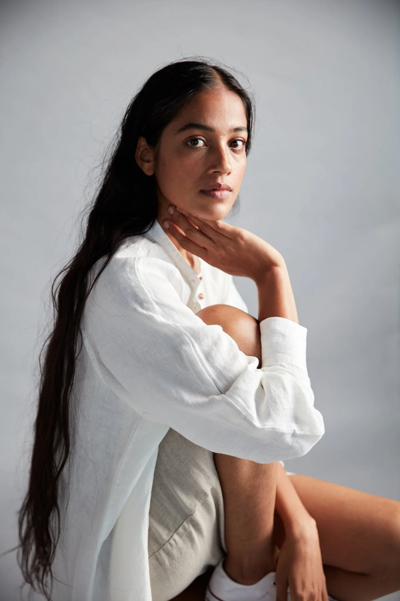 Taj Linen Shirt Dress linen by Saphed in white color for women Worldwide