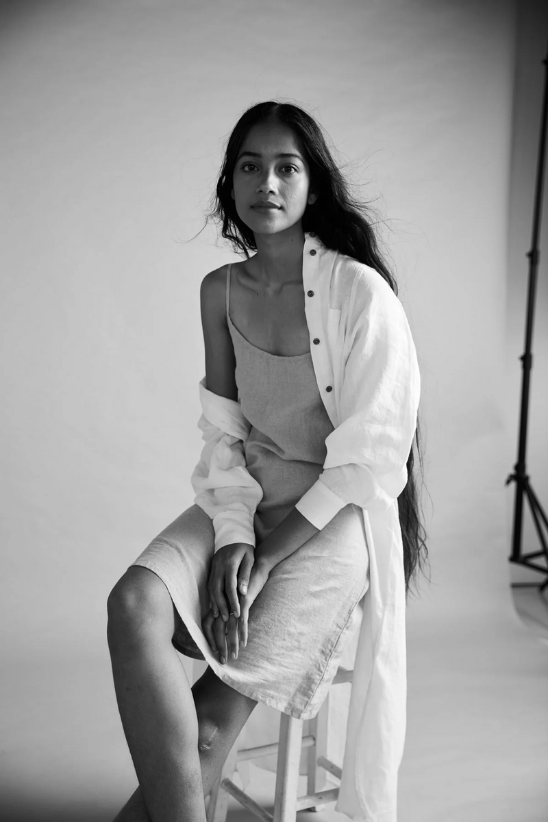 Taj Linen Slip Dress linen by Saphed in white color for women Worldwide