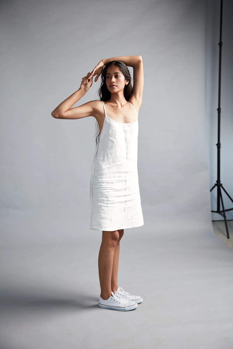 Taj Linen Slip Dress linen by Saphed in white color for women Worldwide