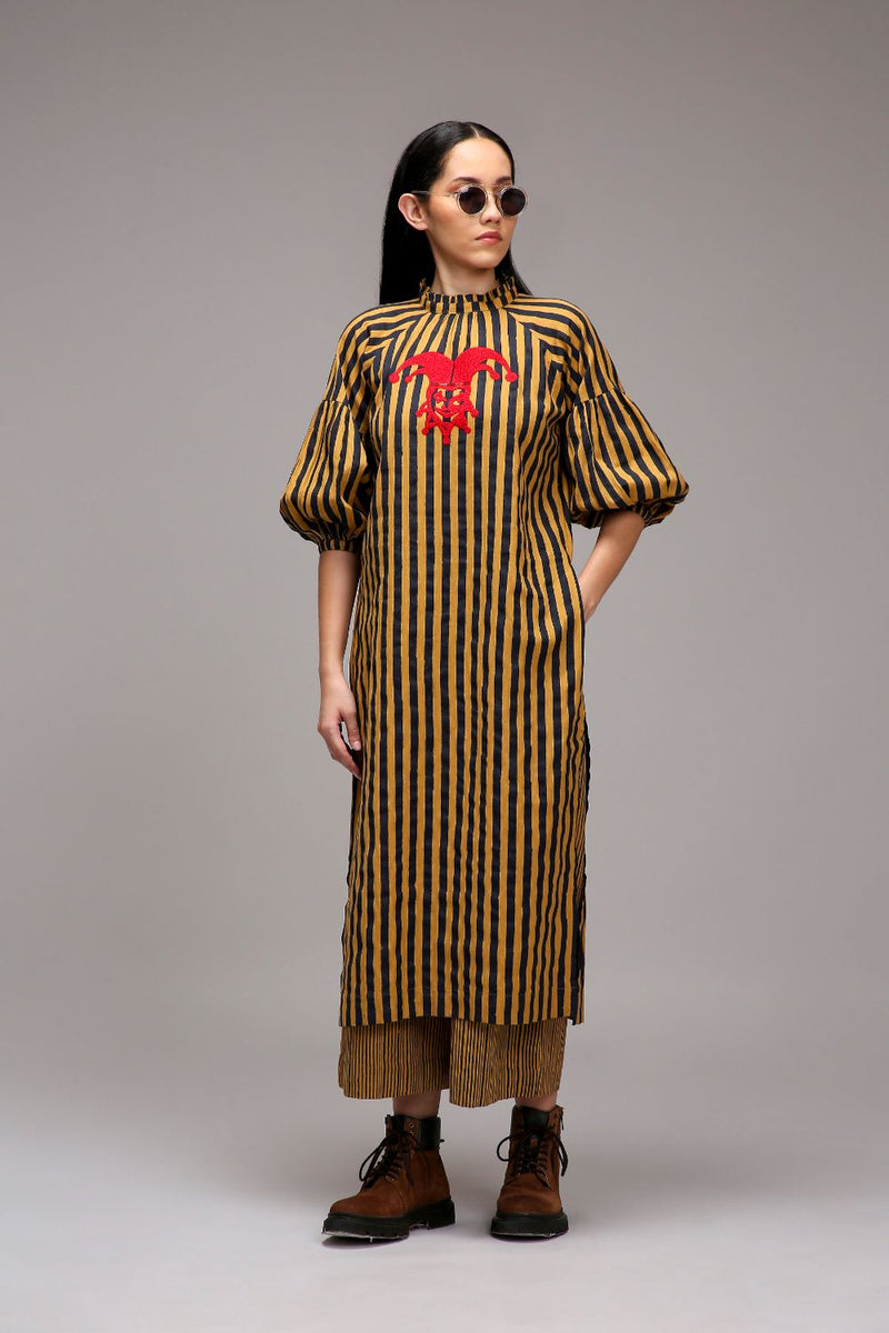 Tan-Brown Blue Striped RE Pants cotton by Mati in brown color for women Worldwide