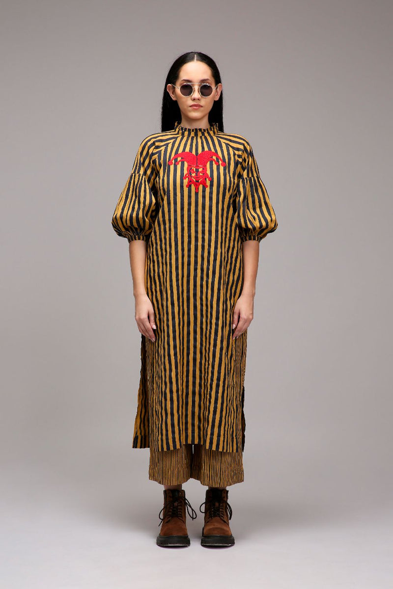 Tan-Brown Blue Striped RE Pants cotton by Mati in brown color for women Worldwide