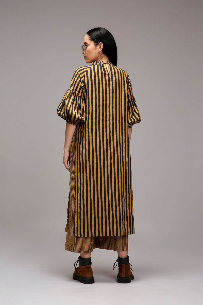 Tan-Brown Blue Striped RE Pants cotton by Mati in brown color for women Worldwide