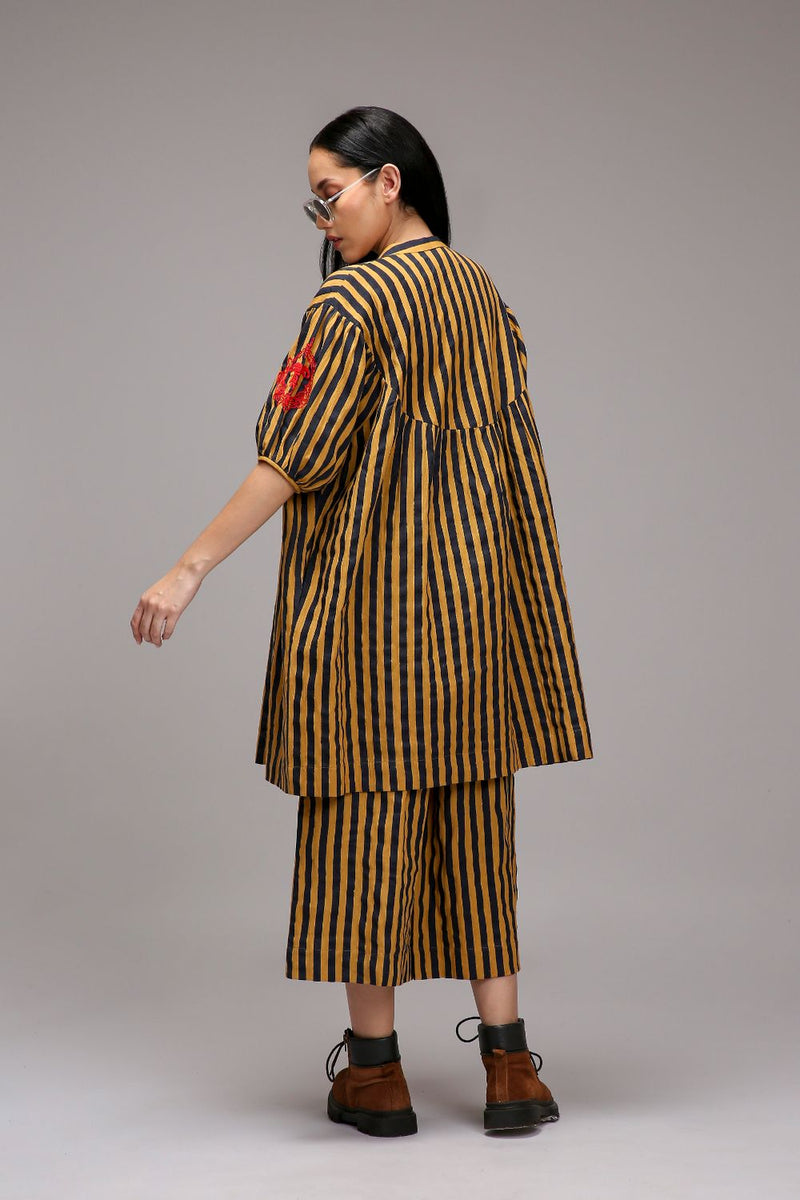 Tan-Brown Blue Striped Short Acra Tunic cotton by Mati in brown color for women Worldwide