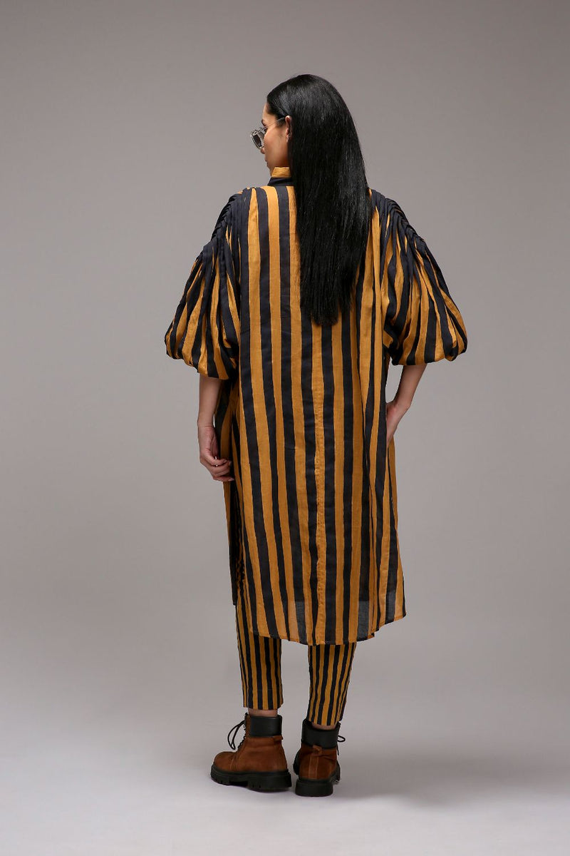 Tan-Brown Blue Striped Baha Tunic cotton by Mati in brown color for women Worldwide