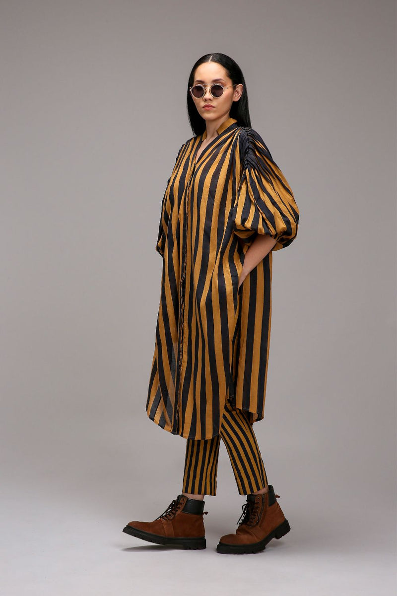 Tan-Brown Blue Striped SE Pant cotton by Mati in brown color for women Worldwide