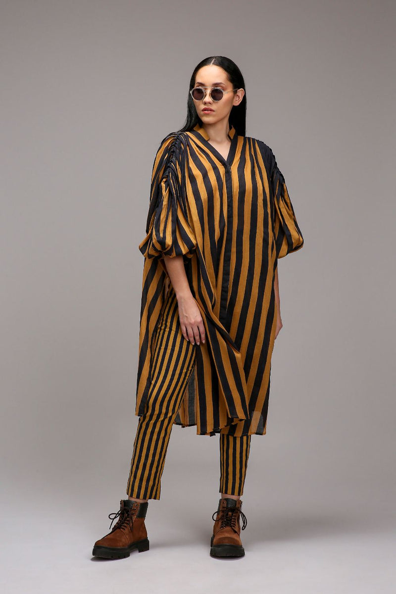 Tan-Brown Blue Striped SE Pant cotton by Mati in brown color for women Worldwide