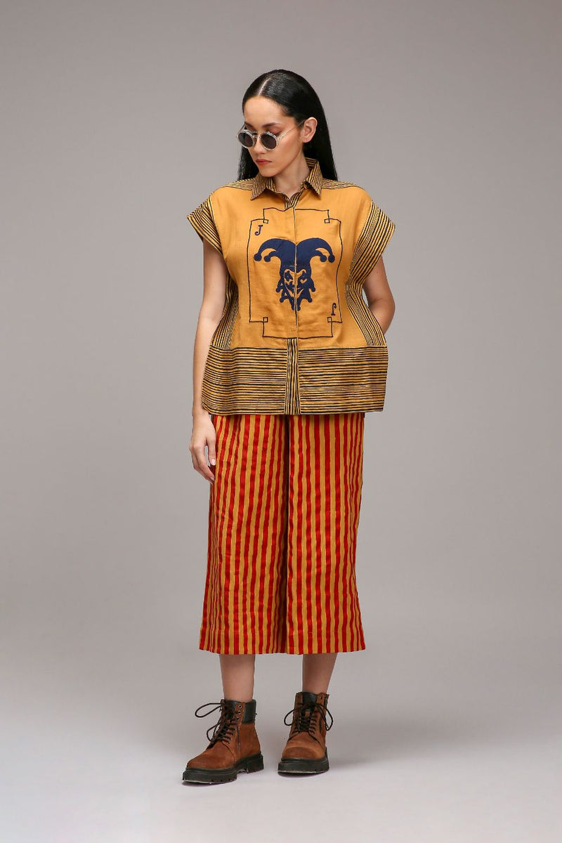 Tan-Brown Joker Shirt Capre Set cotton by Mati in brown color for women Worldwide