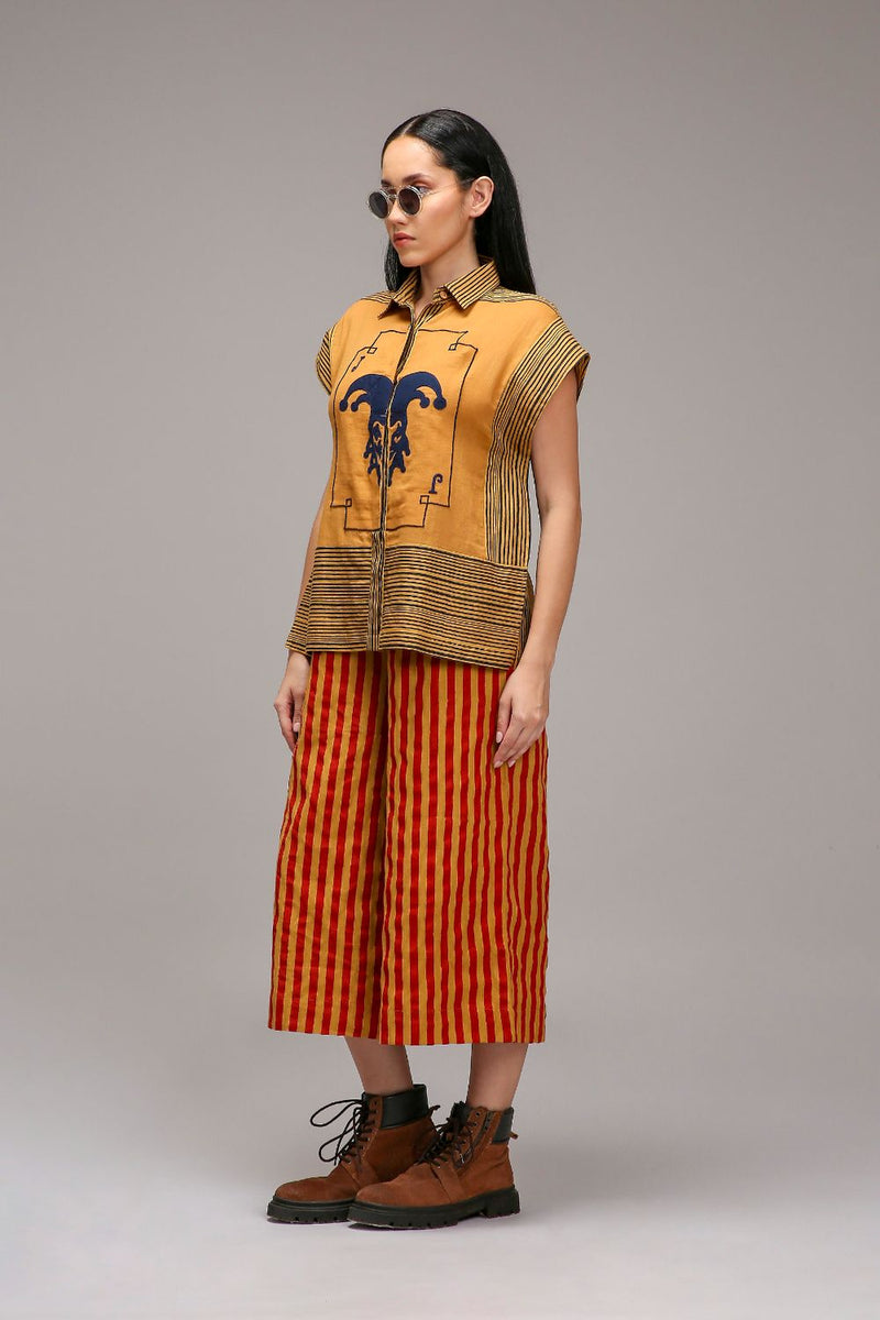 Tan-Brown Joker Shirt Capre Set cotton by Mati in brown color for women Worldwide