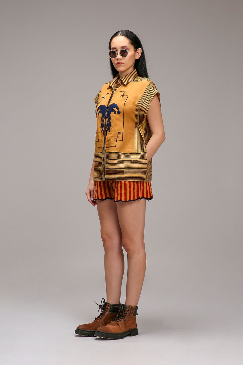 Tan-Brown Joker Shirt Shorts Set cotton by Mati in brown color for women Worldwide