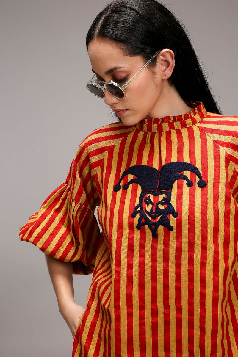 Tan-Brown Red Striped Big Joker Tunic Set (2 PCS) cotton by Mati in brown color for women Worldwide