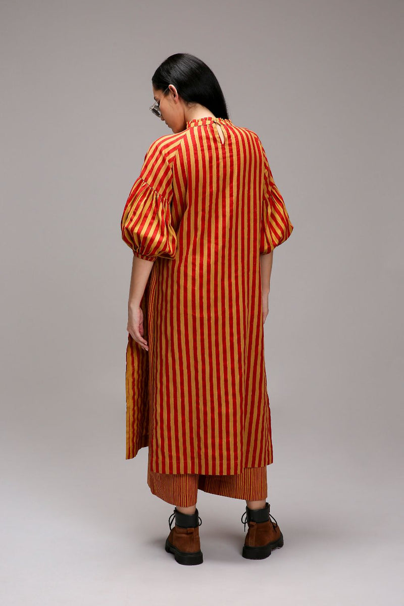 Tan-Brown Red Striped Big Joker Tunic Set (2 PCS) cotton by Mati in brown color for women Worldwide