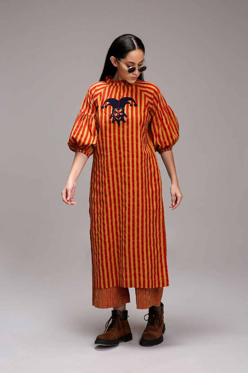 Tan-Brown Red Striped Big Joker Tunic cotton by Mati in brown color for women Worldwide